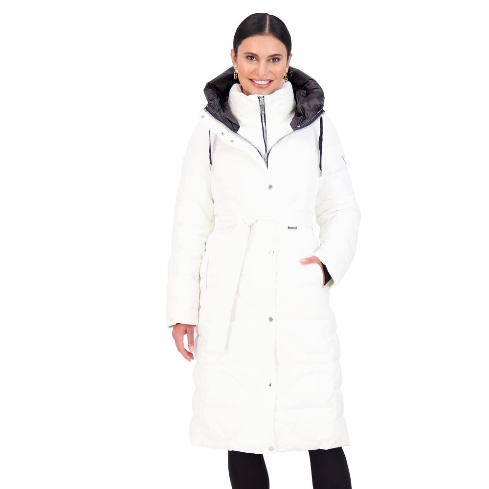 Vince Camuto Women's Hooded Onion-Quilted Long Puffer, Pearl, Size XL